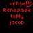 Red pixelated text on black background with two side-by-side layouts; left layout includes a heart symbol replacing the 'o' in 'The'.