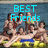 Group of people on a slide with blue water background, text overlays change across frames.