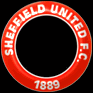 Four circular red-bordered badges with 'SHEFFIELD UNITED F.C.' text and '1889' at bottom, displaying sequential animation of crossed swords and a soccer ball.