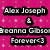 Pink pixelated background with white dots, displaying text elements including 'Alex Joseph & Beanna Joseph Forever<3' and 'i mean' in black outlined white text.