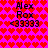 Pixelated icon with pink background and red hearts, displaying text "Alex Rox <33333" in two identical vertical sections.