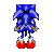 Pixel art of Sonic the Hedgehog in multiple poses: running, standing, and interacting with a white smoke effect.