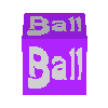 Purple cube with white 'Ball' text on multiple faces, displayed in a of static views showing different angles against a gray background