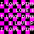 Pixelated text repeats 'I LOVE PINKI' and 'I LOVE P' on a black-and-magenta checkered background with visible pixelation and color bleeding.