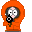 Pixelated orange figure with gray head and black mouth, holding yellow starburst effect in various positions