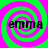 Four identical each show the word 'emma' in black pixelated text over a green and pink spiral background
