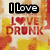 A pixelated image with 'I Love' text at top left, 'LOVE DRUNK' in red letters below, and a heart symbol replacing the 'O' in LOVE.