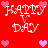 Red background with white pixelated text 'HAPPY DAY' repeated in four quadrants, surrounded by pink and light pink heart shapes.
