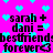 Bright pink background with scattered cyan pixelated hearts, black text reading 'sarah + dani = bestfriends forever' repeated twice.