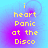 Pixelated yellow text 'i heart Panic at the Disco' on a blue-to-purple gradient background with subtle circular patterns.