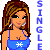 Pixel art icon of a cartoon woman with long brown hair wearing a blue top and silver earrings, next to vertical text reading "SINGLE" in blue letters.