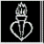 White line-art icon of a torch with flame atop a heart shape on black background, displayed in