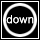 Two side-by-side circular icons with white borders on black backgrounds; left shows 'down' text, right shows a yellow cursor arrow.