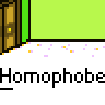 Animated contact sheet of a pixel art cartoon featuring two stick figures in a room with green walls and brown doors, showing sequential dialogue frames where one character reveals they are gay.