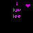 Pixel art icon with pink text 'i luv lee' on black background, featuring a heart symbol and animated dot pattern.