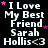 Black background with repeated white text "I Love My Best Friend Sarah Hollis<3" and pink stars, some frames show star movement.