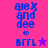 Pixelated blue text 'alex and dee' above 'BFFL' with a star symbol on a pink and purple background.