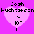 Four identical pixelated heart-shaped icons with text 'Josh Huchterson is HOT !!' on a solid purple background.