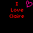 Pixelated red text "I Love Claire" with a pink heart symbol above the text on a black background.
