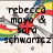 Animated icon with rainbow, red heart, and starbursts; text changes from 'rebecca mayo & sara schwartz' to 'are wayyy cooler than you' then to '43'.