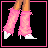 Pixel art of a female character in pink attire with changing facial expressions and text elements