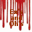 Red vertical drips fall over brown text reading "Ex's and Oh's" on a white background with a gray on the right