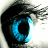 A 4-frame contact sheet of an animated eye icon showing a blue iris transitioning to red with blood effects and text overlay.