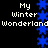 Pixelated text "My Winter Wonderland" repeated with blue star borders on black background.