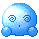 Four pixelated blue creatures with spiral eyes and red mouths arranged in a , each showing distinct limb positions