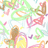 Pixelated image with colorful abstract shapes on white background, bright pink border, green text elements.
