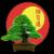 Pixelated circular icon shows a green bonsai tree with brown trunk on dark background, surrounded by red and yellow gradient border.