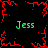 Green text 'Jess' appears four times around a central red pixelated starburst on a black background.