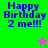 Pixelated text 'Happy Birthday 2 me!!!' in blue on green and pink backgrounds with a small star icon.