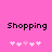 Pixelated 'Shopping' text in black on pink background with two of white and light pink plus signs below