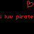 Red pixelated heart symbol above red text reading 'i luv piratei luv pirate' on black background.