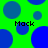 Green background with scattered blue circles and four instances of the text 'Mack' in pixelated font.