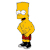 Pixelated yellow cartoon character with tall rectangular head, white eyes with black pupils, red mouth, wearing red shorts and black shoes against plain background.