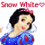 A 2x2 contact sheet of four animated frames showing a pixelated Snow White character in blue dress with red accents, pink headband, and white collar, surrounded by repeated "Snow White" text with heart symbols.