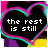 Animated contact sheet of a heart-shaped icon with alternating text "the rest is still" and "unwritten" inside, featuring neon pink and cyan outlines on black background with yellow/purple gradient base.