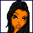 Pixelated cartoon-style icon of a woman with orange skin and long black hair, wearing an orange outfit with white and blue accents, alongside stylized blue symbols on a white background.