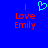 Blue background with red text 'I Love Emily' and a cyan pixelated heart symbol above the left 'I'.