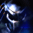 Pixelated static image of a glowing blue and white figure with dark accents against a black background, appearing to be in motion or emitting light.
