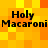Pixelated text 'Holy Macaroni' repeated in four identical quadrants on a yellow-orange checkered background.
