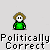 Pixel art buddy icons with green-shirted figures and text bubbles showing 'SUP JAMAL', 'HEY OMAR', and 'RAEBI' over repeated 'Politically Correct' labels.