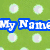 six pixelated showing a dog with white and brown fur, some with text overlays in various colors
