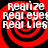 Four identical red and black spiral patterns with white text reading "realize real eyes realities" arranged in a on a solid background