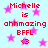 Pixelated icon with light blue background, pink stars, and red text reading "Michelle is ahhmazing BFFL <3" in multiple repeated instances.