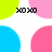 Pixelated icon with four colored circles and text phrases: 'xoxo', 'U know u love me', 'Gossip Girl <33' on white background.