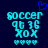 Pixelated cyan text 'soccer' above '96 36' and 'XOX' with four cyan hearts below, blue heart symbol above text on dark blue background