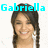 Pixelated portrait of a smiling person with long dark hair, topped by bright cyan text reading "Gabriella" on a white background.